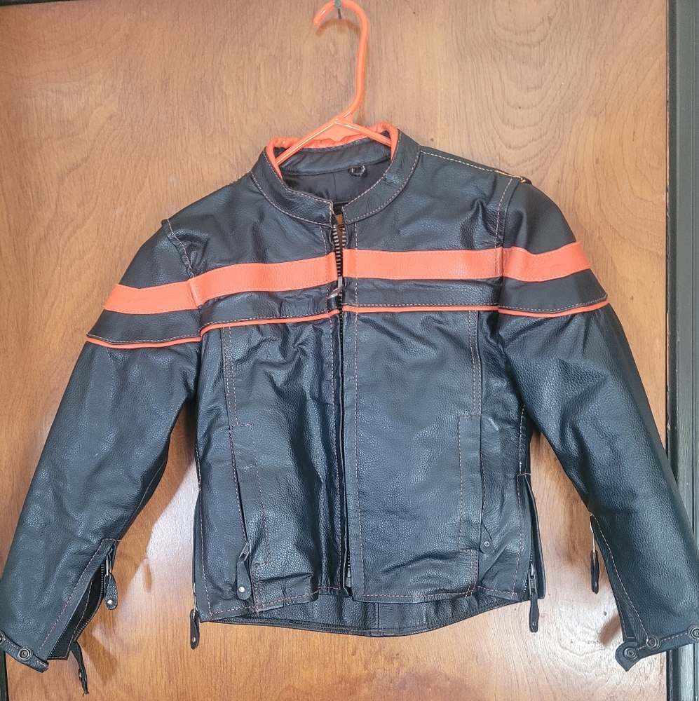Kids Black and Orange Leather Jacket
